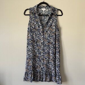 J Jill Floral Button Sleeveless Dress Navy Size X Small Petite